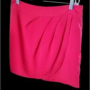 FOREVER 21 Bright Pink Silky Polyester Pleated Faux Wrap Mini Skirt Sz L